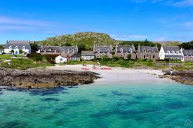 White sand beach and turquoise sea in Scotland